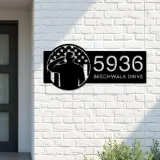 Custom Metal US soldier American Flag Veteran Metal Address Sign, House number, Outdoor Number Signage, Yard Sign Address Plate