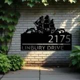 Custom Metal Boat with dolphins Metal Address Sign, House number, Outdoor Number Signage, Yard Sign Address Plate