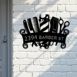 Custom Metal Barbershop Hair Stylist Barber Metal Address Sign, House number, Outdoor Number Signage, Yard Sign Address Plate