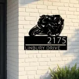 Custom Metal Motobike rider biker Metal Address Sign, House number, Outdoor Number Signage, Yard Sign Address Plate