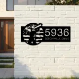 Custom Metal Construction worker US flag Metal Address Sign, House number, Outdoor Number Signage, Yard Sign Address Plate