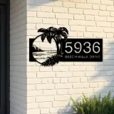 Custom Metal Island Beach Scene Palm Tree Metal Address Sign, House number, Outdoor Number Signage, Yard Sign Address Plate