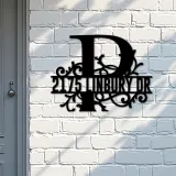 Custom Metal Floral Monogram Split Letter P Metal Address Sign House number Hanging Address Plaque Yard Sign Outdoor decor