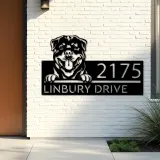 Custom Metal Rottweiler Dog Cute puppy Metal Address Sign House number Hanging Address Plaque Yard Sign Outdoor decor
