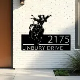 Custom Metal Girl biker bike rider Metal Address Sign, House number, Outdoor Number Signage, Yard Sign Address Plate