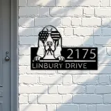Custom Metal Basset hound dog US flag glasses Metal Address Sign House number Hanging Address Plaque Yard Sign Outdoor decor