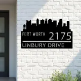 Custom Metal Fort Worth city skyline Metal Address Sign Hanging Address Plaque house number Yard Outdoor Sign