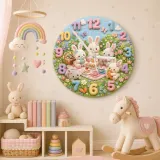 Pastel Bunny Tea Party Kids Room Wall Clock