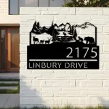 Custom Metal Forest elk deer bear scene Metal Address Sign, House number, Outdoor Number Signage, Yard Sign Address Plate
