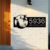 Custom Metal Witch and black cat flying Halloween Metal Address Sign, House number, Outdoor Number Signage, Yard Sign Address Plate