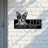 Custom Metal Boston terrier dog US flag glasses Metal Address Sign House number Hanging Address Plaque Yard Sign Outdoor decor