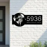 Custom Metal Astronaut on globe spaceman adventure Address Sign House number Hanging Address Plaque Yard Sign Outdoor Sign