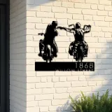 Custom Metal Biker brothers fist bump Motocycle riders Metal Address Sign, House number, Outdoor Number Signage, Yard Sign Address Plate