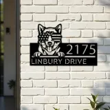 Custom Metal Husky dog US flag glasses Metal Address Sign House number Hanging Address Plaque Yard Sign Outdoor decor