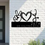 Custom Metal Peace love nursing Nurse Metal Address Sign, House number, Outdoor Number Signage, Yard Sign Address Plate