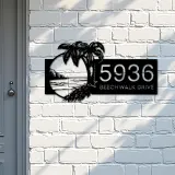 Custom Metal Island Beach Scene Palm Tree Metal Address Sign, House number, Outdoor Number Signage, Yard Sign Address Plate