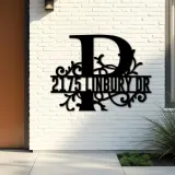 Custom Metal Floral Monogram Split Letter P Metal Address Sign House number Hanging Address Plaque Yard Sign Outdoor decor
