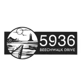 Custom Metal Lighthouse with Bay on Sea Sunset Metal Address Sign, House number, Outdoor Number Signage, Yard Sign Address Plate