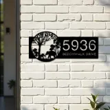 Custom Metal Elephants mother and child in forest Metal Address Sign, House number, Outdoor Number Signage, Yard Sign Address Plate