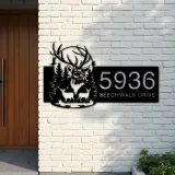 Custom Metal Deer buck forest scene Metal Address Sign, House number, Outdoor Number Signage, Yard Sign Address Plate