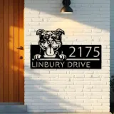 Custom Metal American Bully dog cute puppy Metal Address Sign House number Hanging Address Plaque Yard Sign Outdoor decor