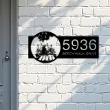 Custom Metal Dad and children go fishing Metal Address Sign Custom House number Hanging Address Plaque Yard Sign Outdoor
