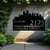 Custom Metal Oklahoma city skyline Metal Address Sign Hanging Address Plaque house number Yard Outdoor Sign