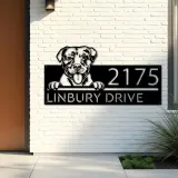 Custom Metal American Pitbull dog cute puppy Metal Address Sign House number Hanging Address Plaque Yard Sign Outdoor decor
