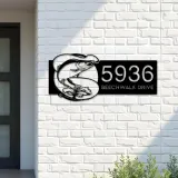 Custom Metal Salmon fishing rod bait hook Metal Address Sign, House number, Outdoor Number Signage, Yard Sign Address Plate