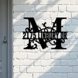 Custom Metal Floral Monogram Split Letter M Metal Address Sign House number Hanging Address Plaque Yard Sign Outdoor decor