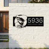 Custom Metal Crappie fishing rod bait hook Metal Address Sign, House number, Outdoor Number Signage, Yard Sign Address Plate