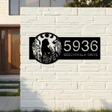 Custom Metal Floral cat moon phases Metal Address Sign, House number, Outdoor Number Signage, Yard Sign Address Plate