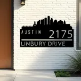 Custom Metal Austin city skyline Metal Address Sign Hanging Address Plaque house number Yard Outdoor Sign