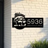 Custom Metal Deer mountain scene Wildlife Welcome Metal Address Sign, House number, Outdoor Number Signage, Yard Sign Address Plate