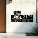 Custom Metal Mastiff dog US flag glasses Metal Address Sign House number Hanging Address Plaque Yard Sign Outdoor decor