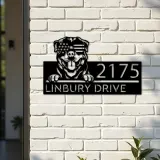 Custom Metal Rottweiler dog US flag glasses Metal Address Sign House number Hanging Address Plaque Yard Sign Outdoor decor