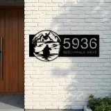 Custom Metal Kayaking Kayak lake mountain scene Metal Address Sign, House number, Outdoor Number Signage, Yard Sign Address Plate