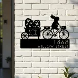 Custom Metal Bunny Easter Eggs trailer rabbit Metal Address Sign, House number, Outdoor Number Signage, Yard Sign Address Plate