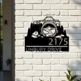 Custom Metal Camera mountain scene photography Metal Address Sign, House number, Outdoor Number Signage, Yard Sign Address Plate