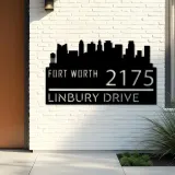 Custom Metal Fort Worth city skyline Metal Address Sign Hanging Address Plaque house number Yard Outdoor Sign