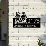 Custom Metal Pomeranian dog US flag glasses Metal Address Sign House number Hanging Address Plaque Yard Sign Outdoor decor