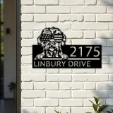 Custom Metal Wirehaired dog US flag glasses Metal Address Sign House number Hanging Address Plaque Yard Sign Outdoor decor
