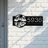Custom Metal Mountains and Killer Whale Metal Address Sign Custom Hanging Address Plaque House number Yard Sign Outdoor Sign