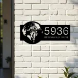 Custom Metal Astronaut on globe spaceman adventure Address Sign House number Hanging Address Plaque Yard Sign Outdoor Sign