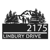 Custom Metal Camping trailer mountain pine tree Metal Address Sign, House number, Outdoor Number Signage, Yard Sign Address Plate