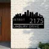 Custom Metal Detroit city skyline Metal Address Sign Hanging Address Plaque house number Yard Outdoor Sign