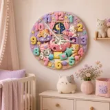 Pastel Sleeping Kittens Kids Room Wall Clock