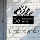 Custom Metal Hair Stylist Hair dresser salon Metal Address Sign, House number, Outdoor Number Signage, Yard Sign Address Plate