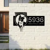 Custom Metal Boston Terrier dog welcome Metal Address Sign, House number, Outdoor Number Signage, Yard Sign Address Plate
