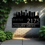 Custom Metal Seattle city skyline Metal Address Sign Hanging Address Plaque house number Yard Outdoor Sign